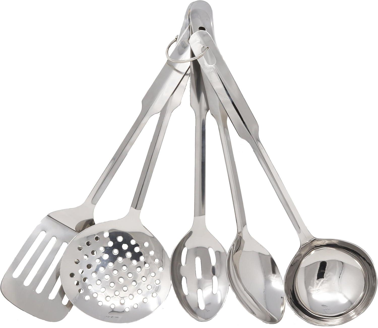 Amco 5-Piece Stainless Steel Kitchen Utensil Set with Hanging Holes