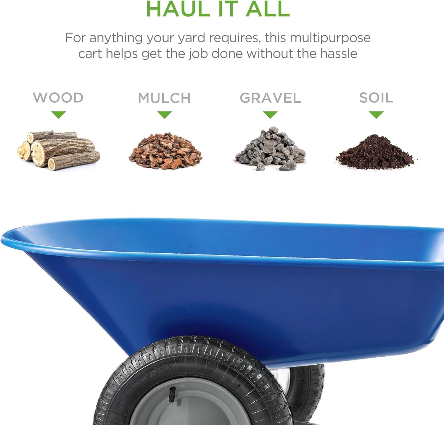 Best Choice Products Dual-Wheel Home Wheelbarrow Yard Garden Cart for Lawn, Construction - Blue