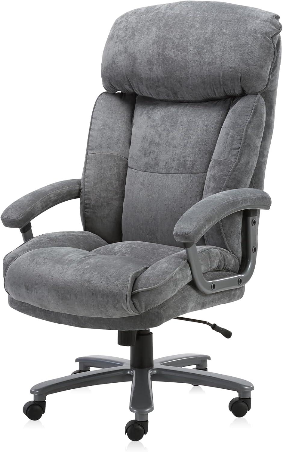 CLATINA Ergonomic Big & Tall Executive Office Chair with Upholstered Swivel 400lbs High Capacity Adjustable Height Thick Padding Headrest and Armrest for Home Office BIFMA Certified Grey