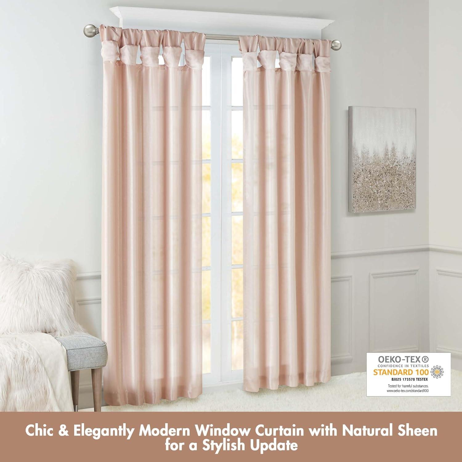 Blush Faux Silk Tab Top Room-Darkening Drapes, 50" x 84"