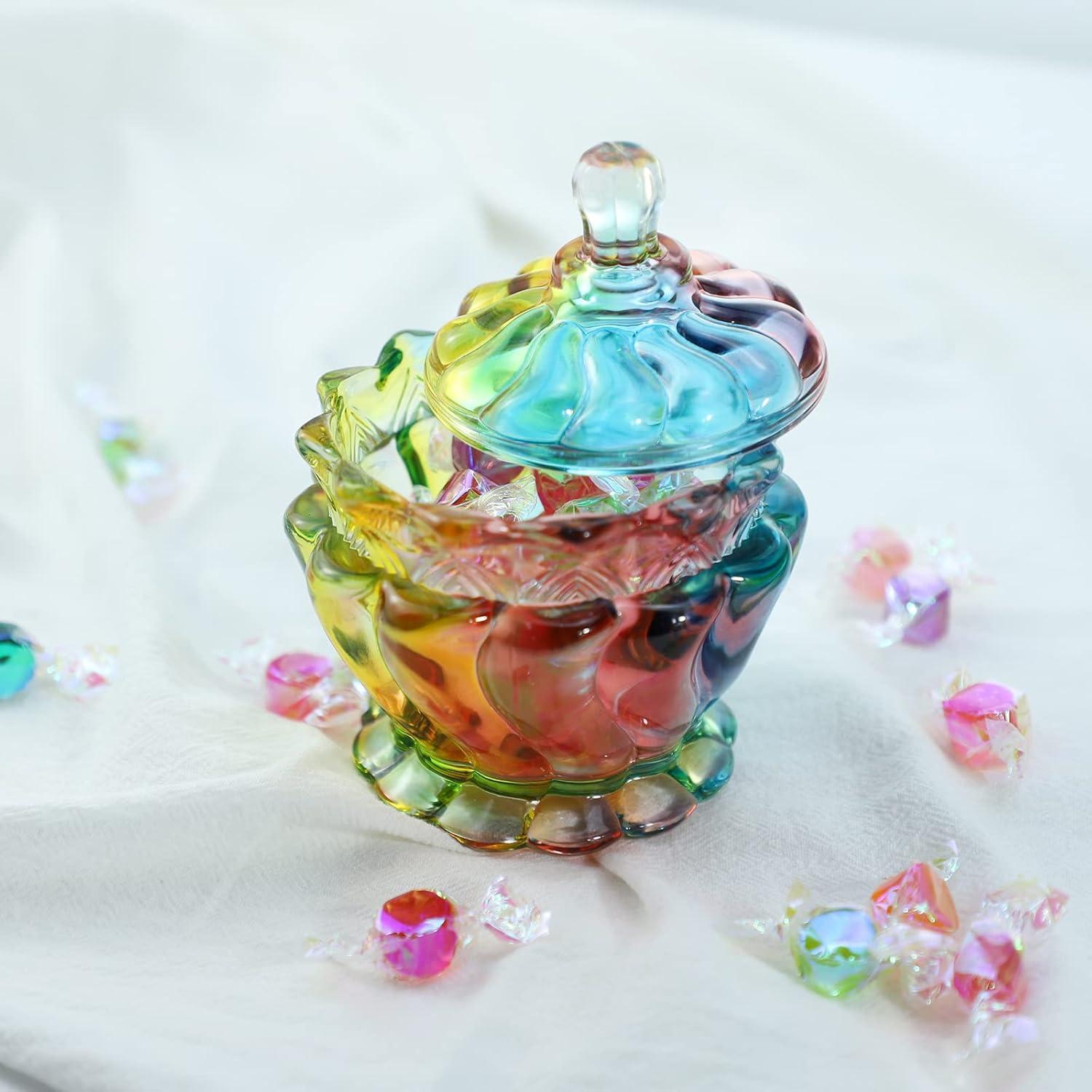 Royal Embossed Clear Glass Apothecary Jar With Lids, Candy Jar Containers Wedding Candy Buffet Jars Crystal Jewelry Box Food Jar 7oz