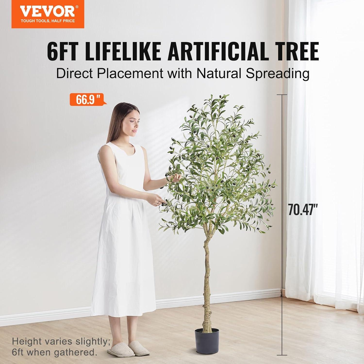 6 ft. Artificial Olive Tree Secure PE Material and Anti-Tip Tilt Protection Low-Maintenance Plant