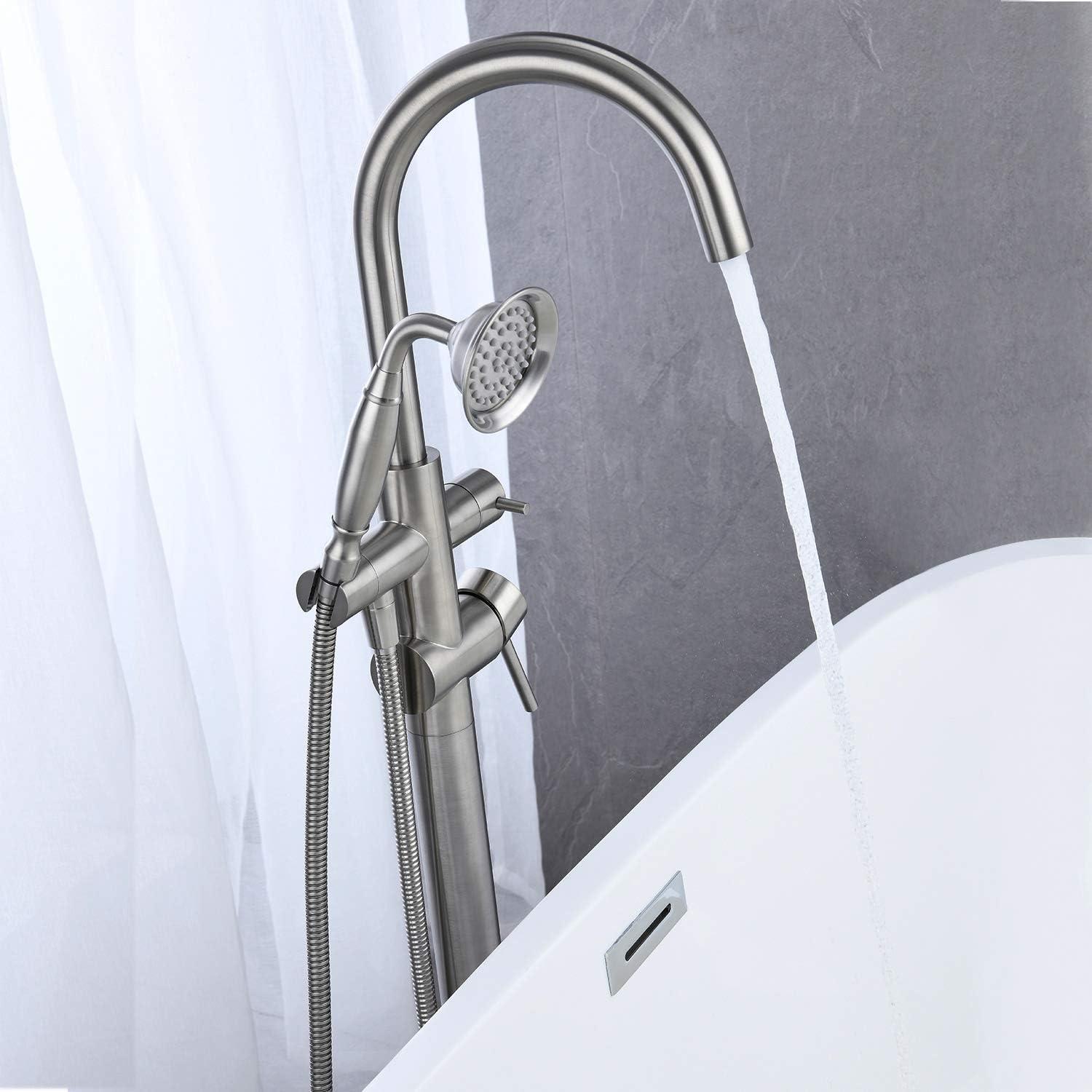 Tub Filler Freestanding Bathtub Faucet Floor Mounted Brass Bathroom Tub Faucets with Hand Shower