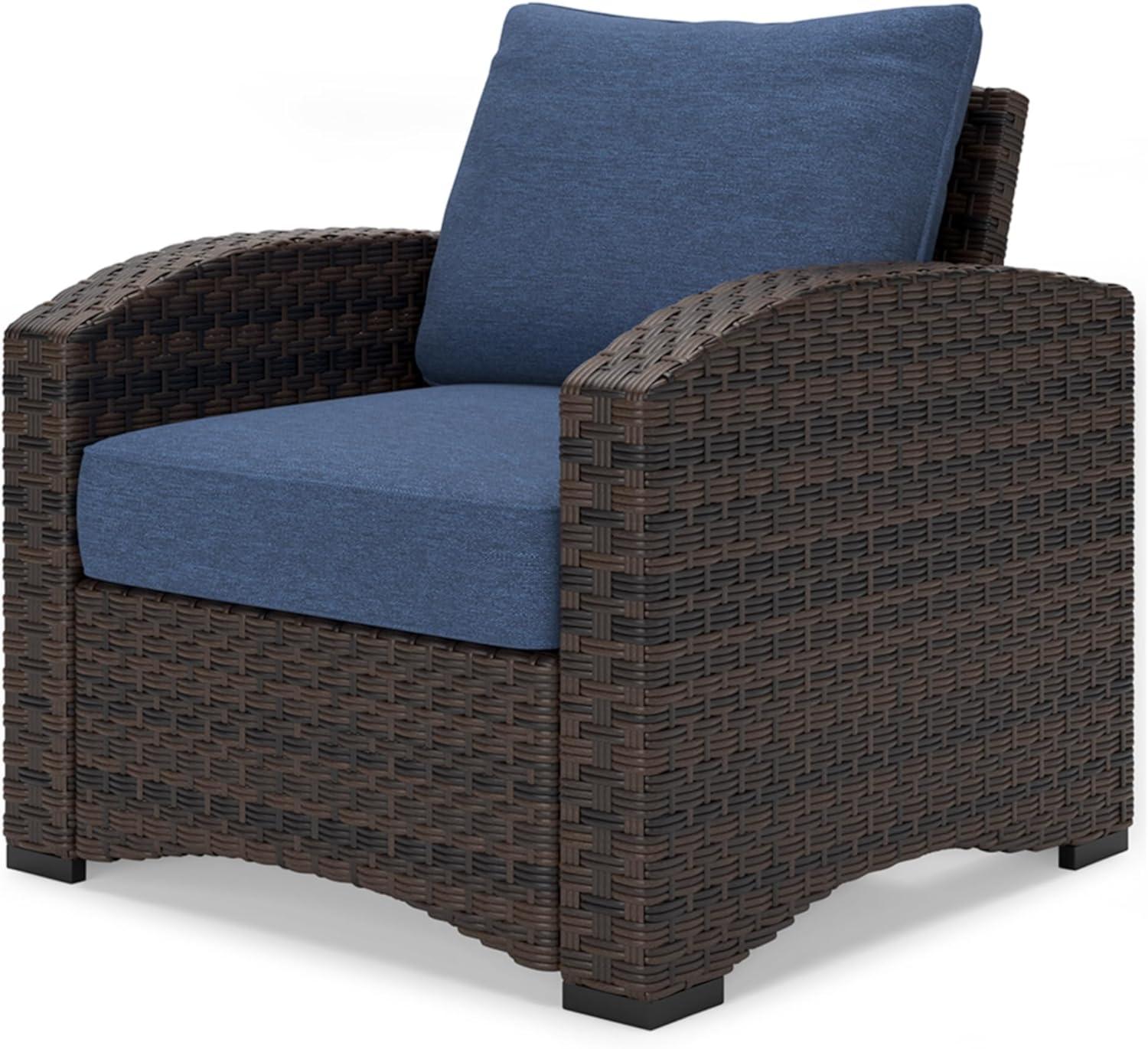 Signature Design by Ashley Windglow Outdoor Wicker Lounge Chair with Cushion, Blue/Brown