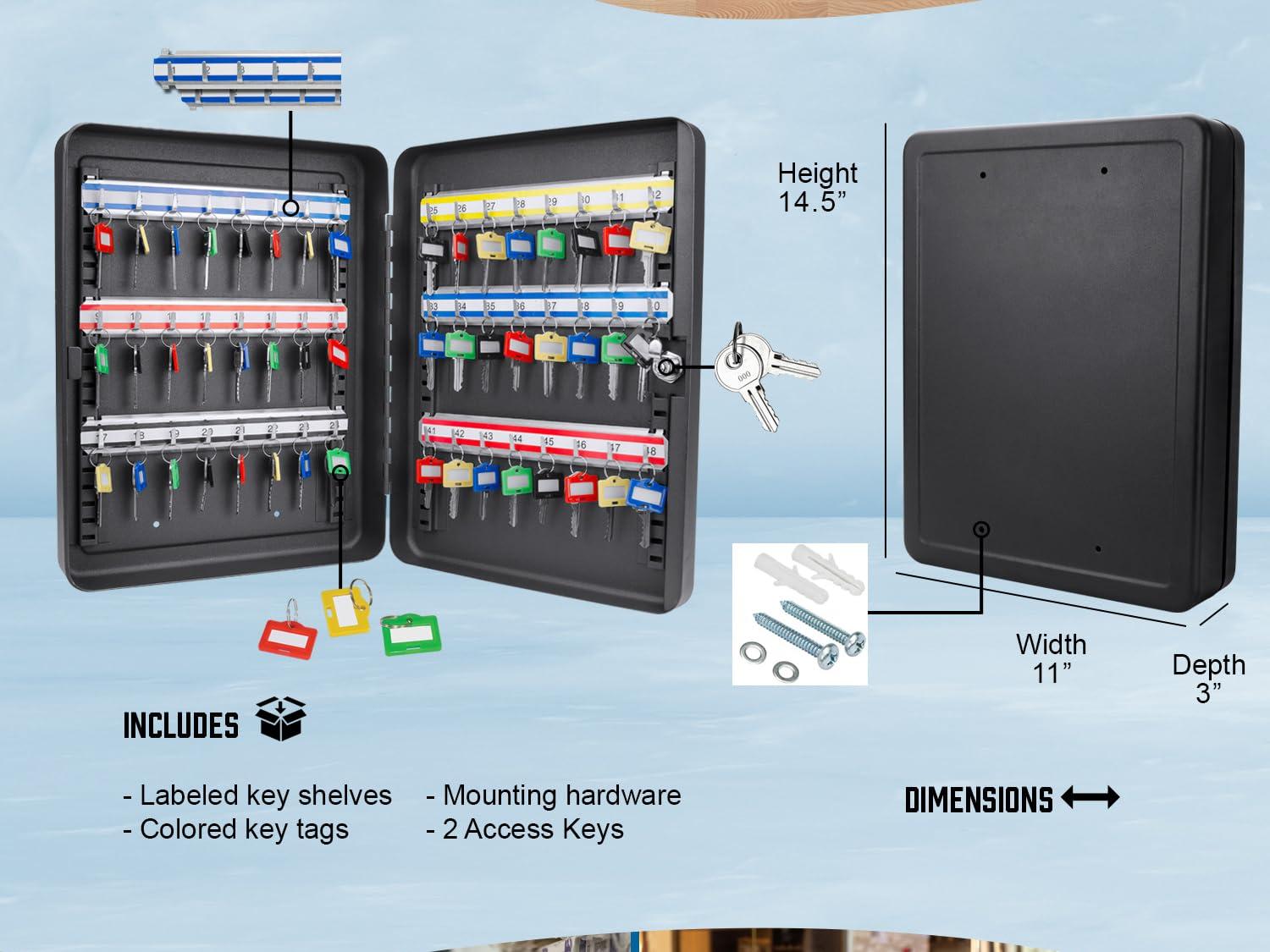 Barska Adjustable Key Cabinet Lock Box with Colorful Key Tag Labels - 48 Position - Key Lock