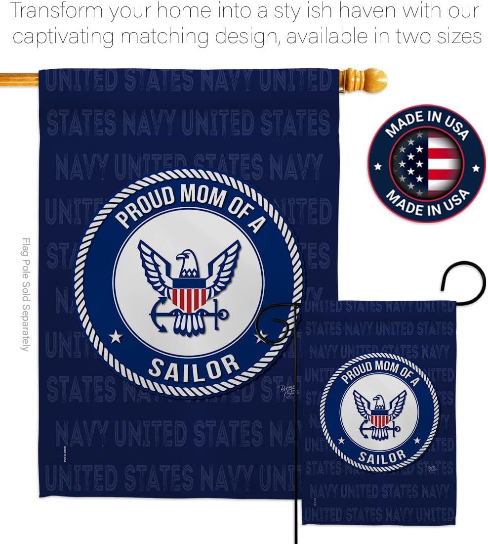 Proud Mom Sailor Garden Flag - Armed Forces Navy USN Seabee United State American Military Veteran Retire Official - House Decoration Banner Small Yard Gift Double-Sided Made In USA 13 X 18.5