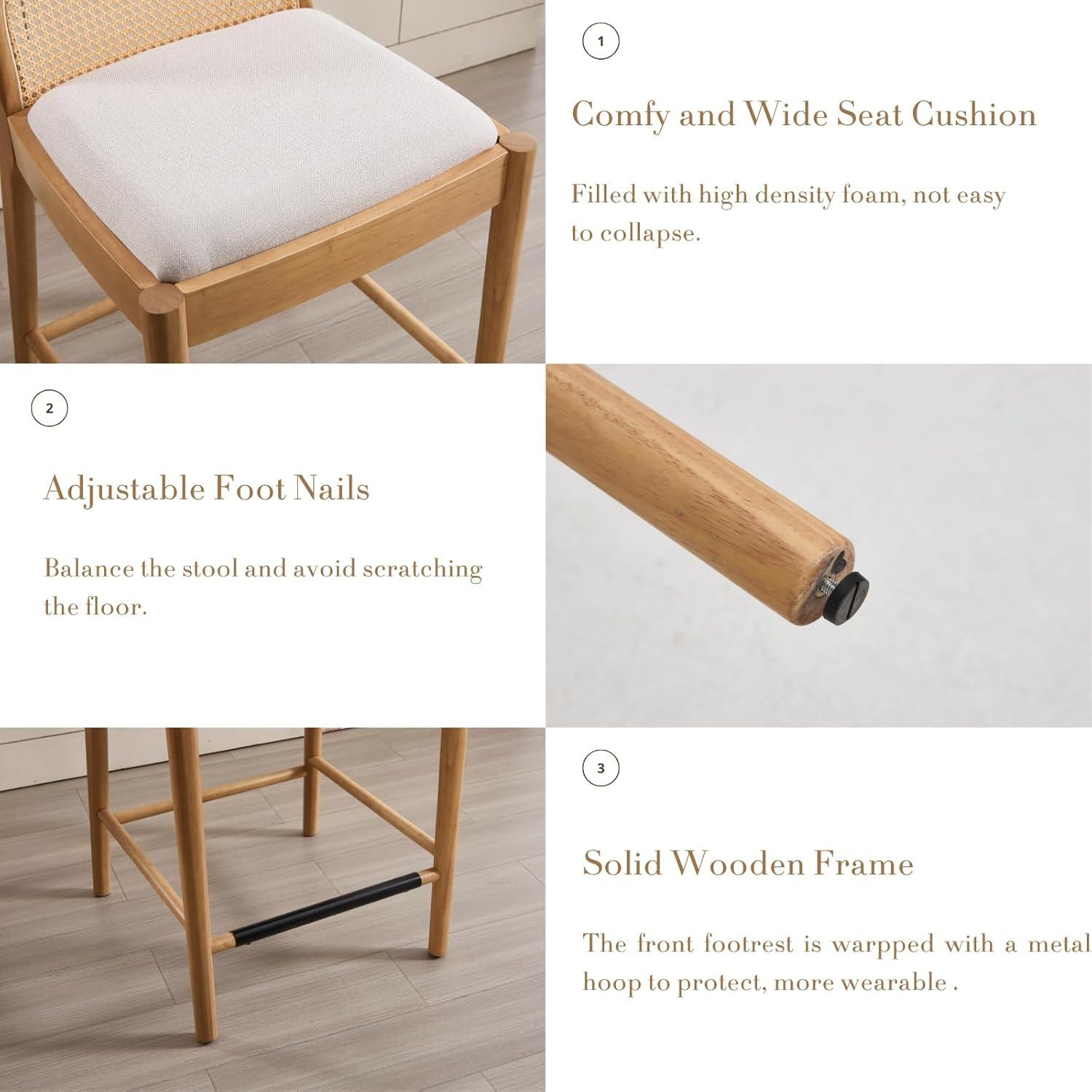 Bayou Breeze Emington Modern Stools with Rattan Backrests and Wood Frame (Set of 2)