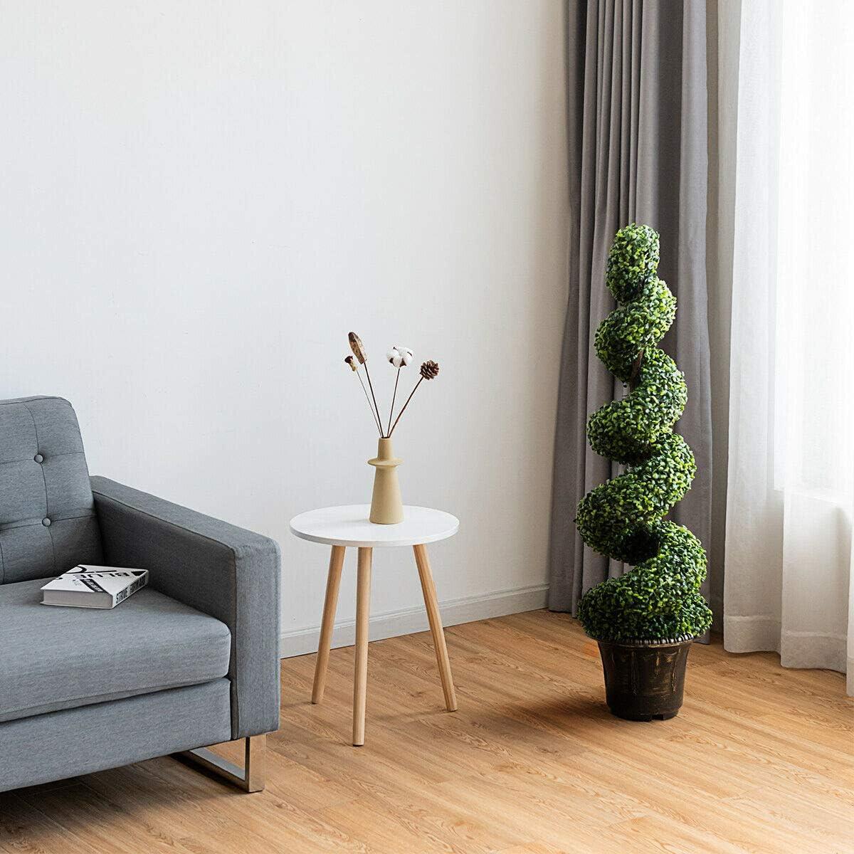 Lifelike Boxwood 4ft Spiral Topiary in Cement-Filled Pot