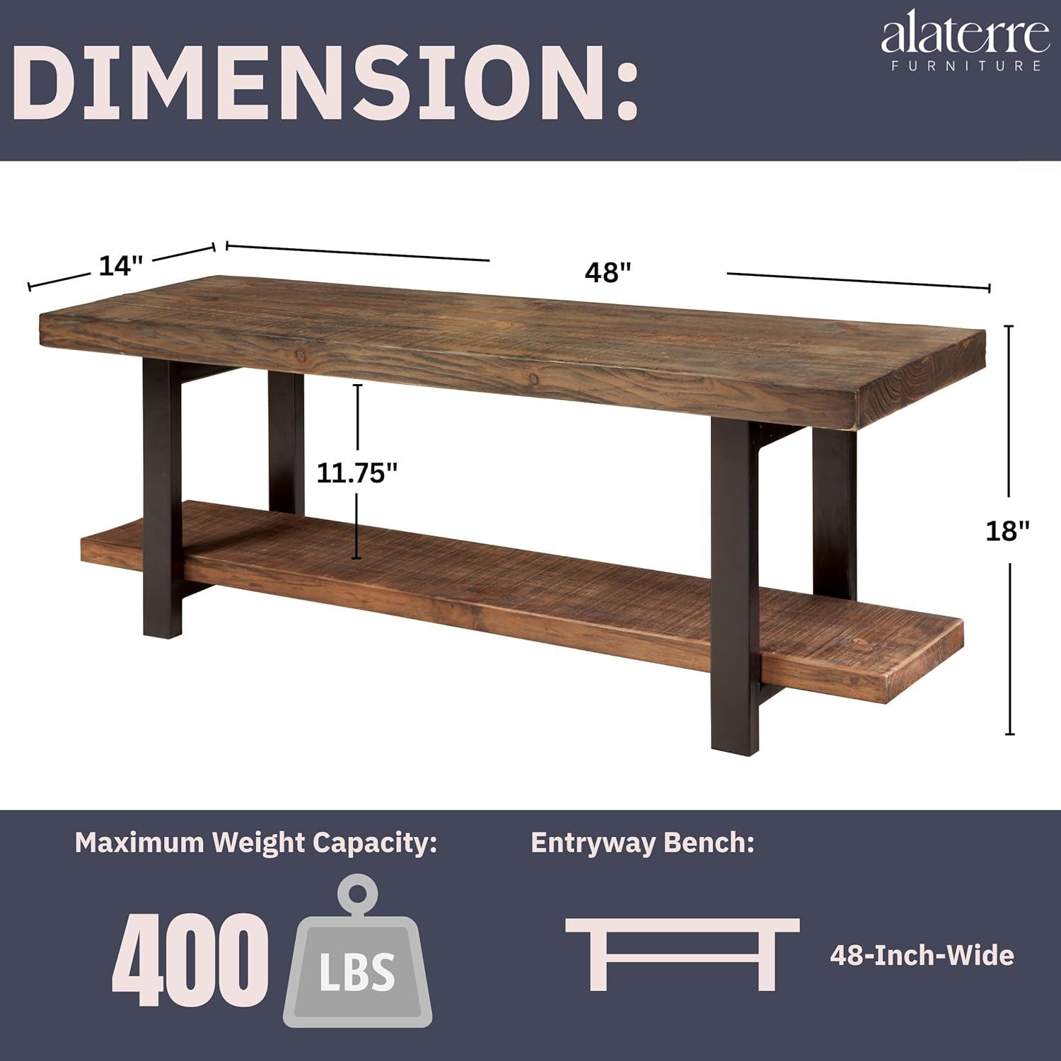 48" Pomona Solid Wood and Metal Entryway Bench Brown - Alaterre Furniture: Rustic Style, 2-Seater with Storage, Spot Clean