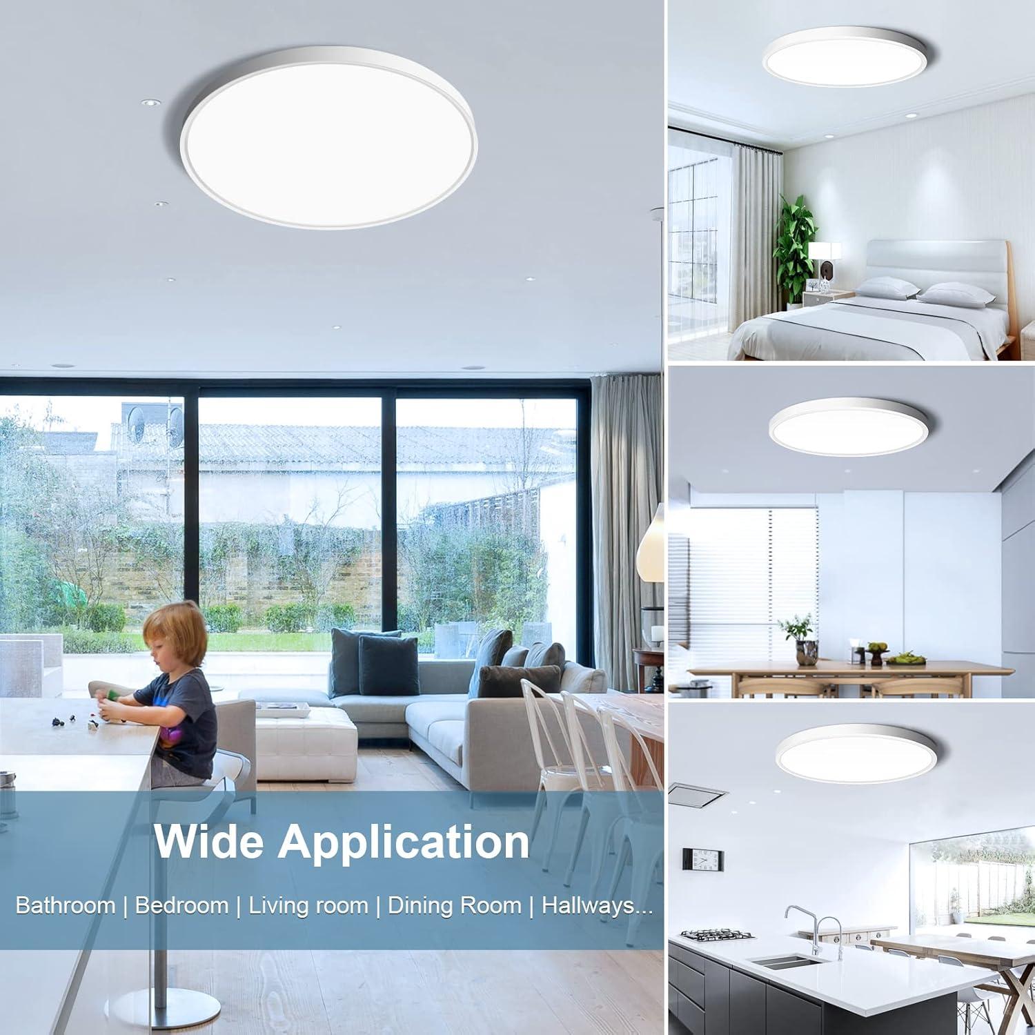 12 Inch LED Flush Mount Ceiling Light Fixture, 5000K Daylight White, 3200LM, 24W, Flat Modern round Lighting Fixture, 240W Equivalent White Ceiling Lamp for Kitchens, Stairwells, Bedrooms.Etc.