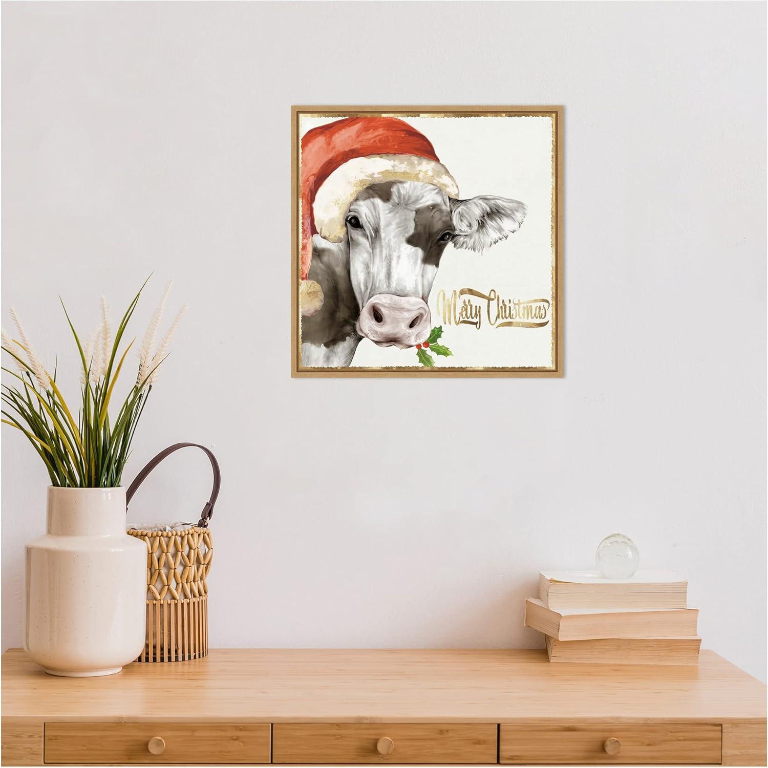 Amanti Art Christmas Cow by PI Studio Canvas Wall Art Print Framed 16 x 16-in.