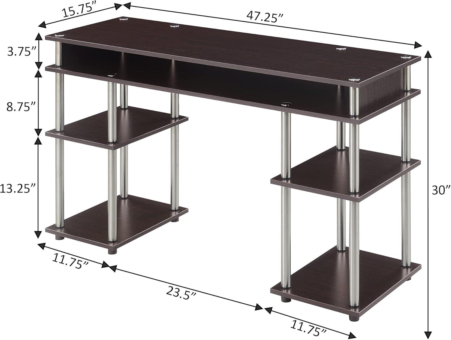 Convenience Concepts Designs2Go 30 inches Tall No Tools Student Desk with Shelves, Espresso