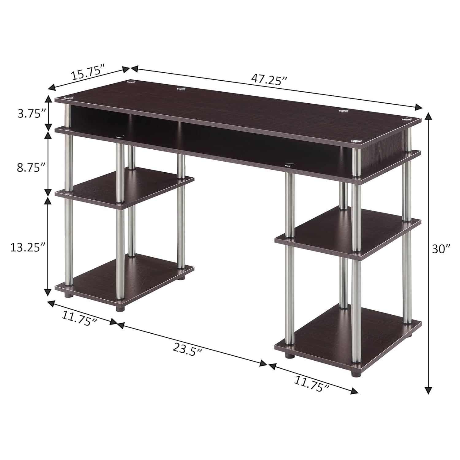 Convenience Concepts Designs2Go 30 inches Tall No Tools Student Desk with Shelves, Espresso