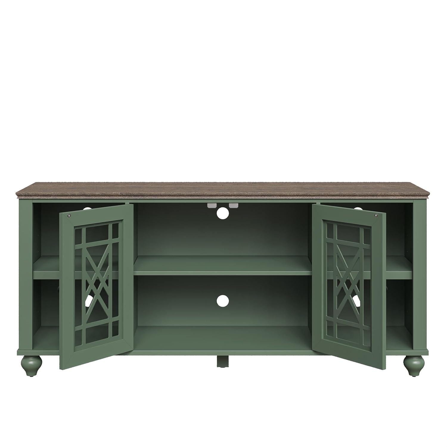 LIVILAND 60" Vintage TV Stand with Carved Doors for TVs Up to 70" - Green
