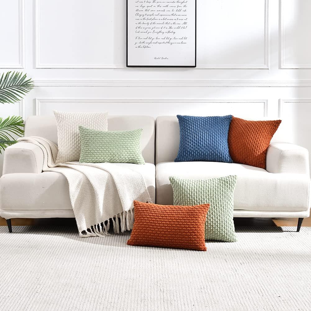 Fymlhomi 2 Packs Sage Green Decorative Throw Pillow Covers 18x18 Inch for Couch Bed Sofa, Modern Farmhouse Boho Home Decor, Soft Cute Plush Corduroy Cushion Case 45x45 CM