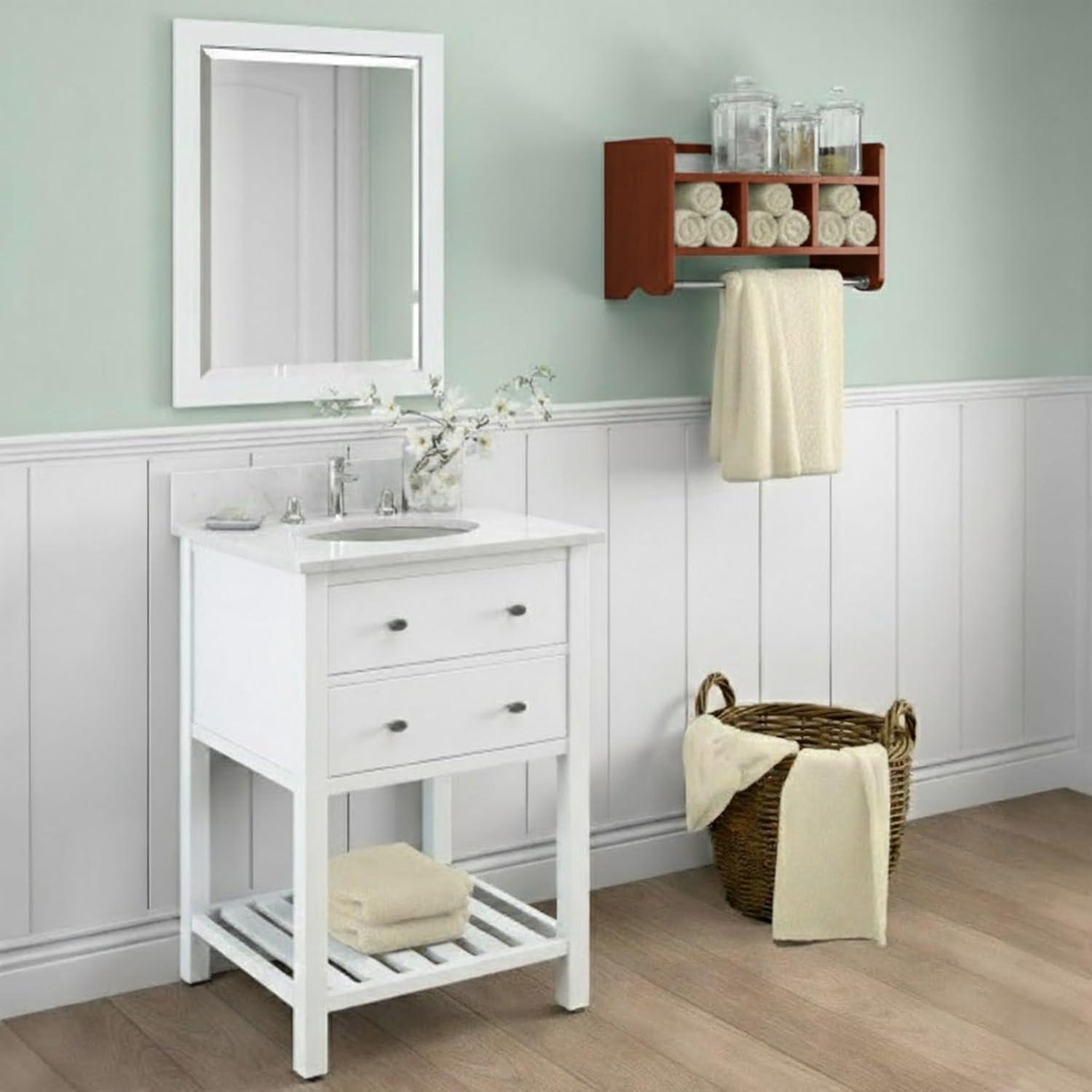 25" Bath Storage Shelf with Towel Rod, Chestnut