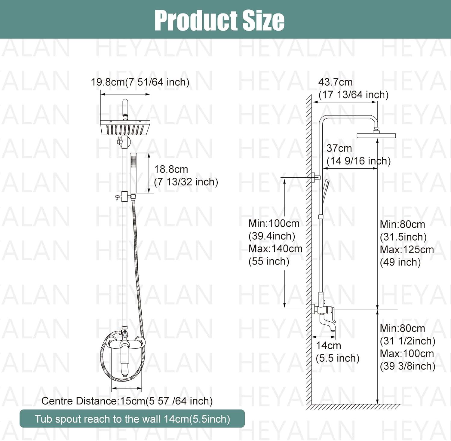 Matte Black Adjustable Brass Rain Shower System with Handheld