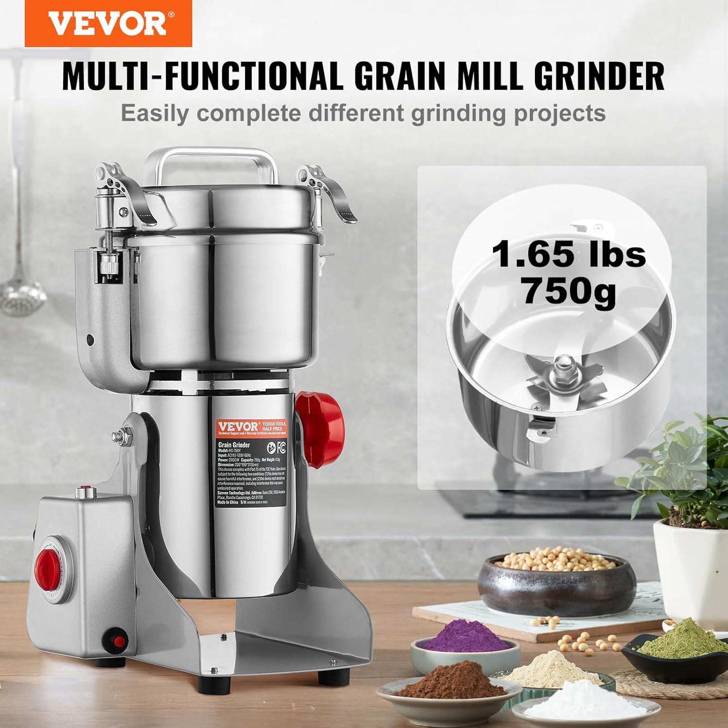 VEVOR 750g High Speed Stainless Steel Electric Grain Mill Grinder