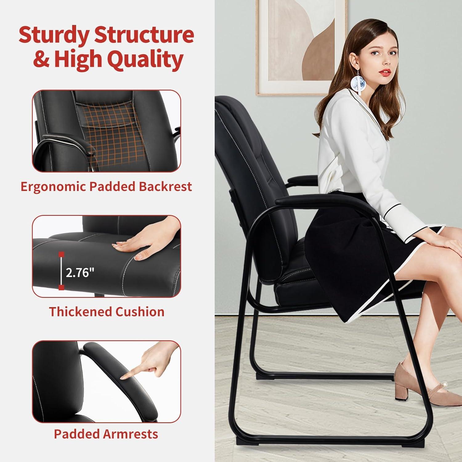 CLATINA Leather Guest Chair with Padded Arm Rest for Reception Office Meeting Conference and Waiting Room Side Office Home,Sled Base,1 pack