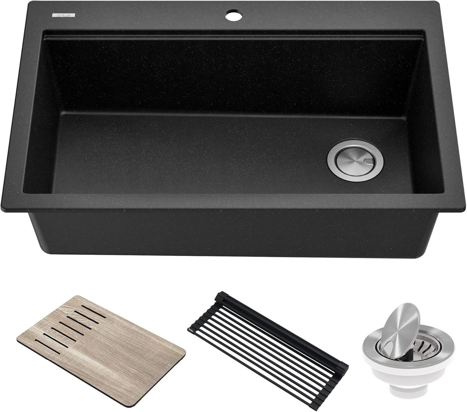 33 in. KRAUS Bellucci Workstation Drop-In Granite Composite Single Bowl Kitchen Sink with Accessories