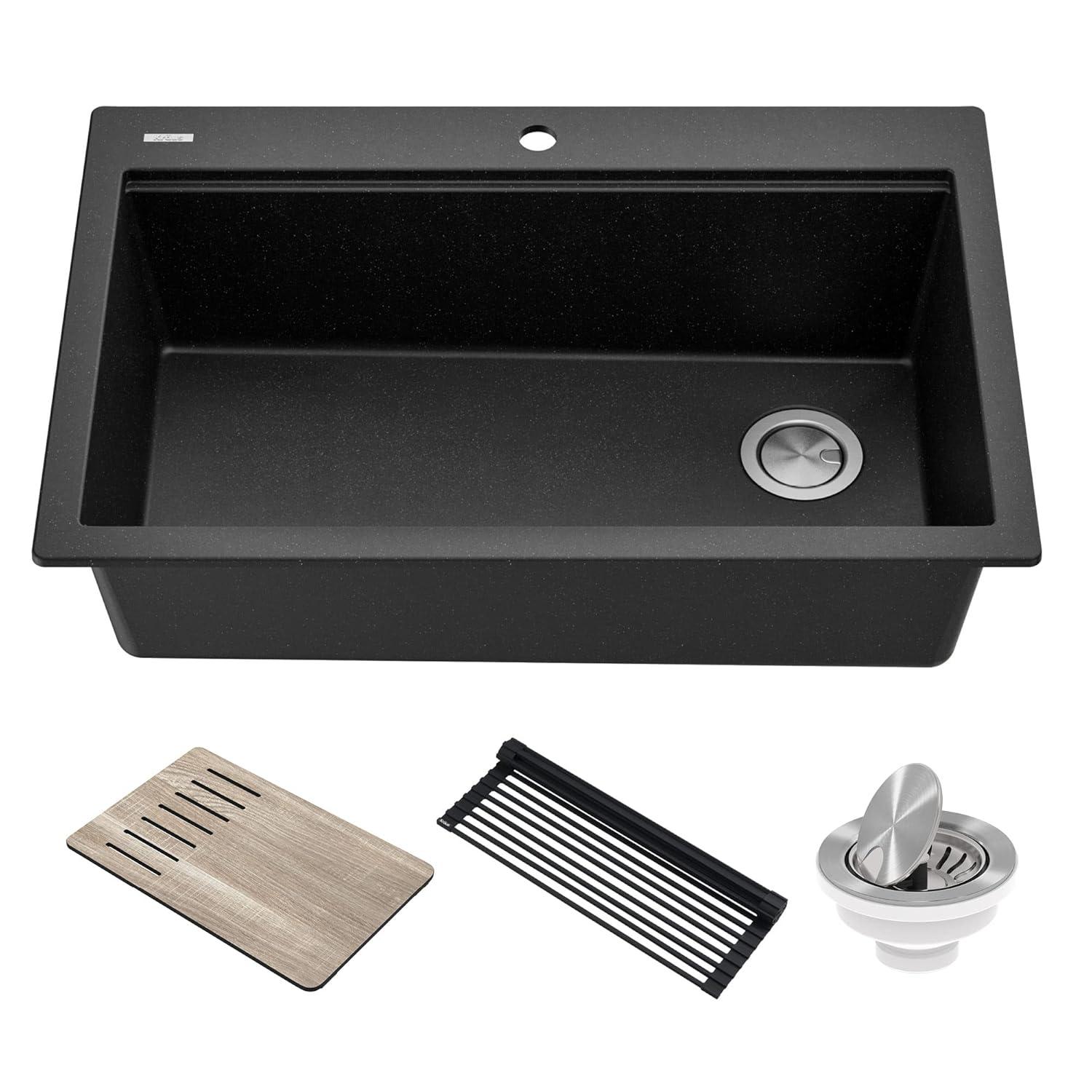 33 in. KRAUS Bellucci Workstation Drop-In Granite Composite Single Bowl Kitchen Sink with Accessories