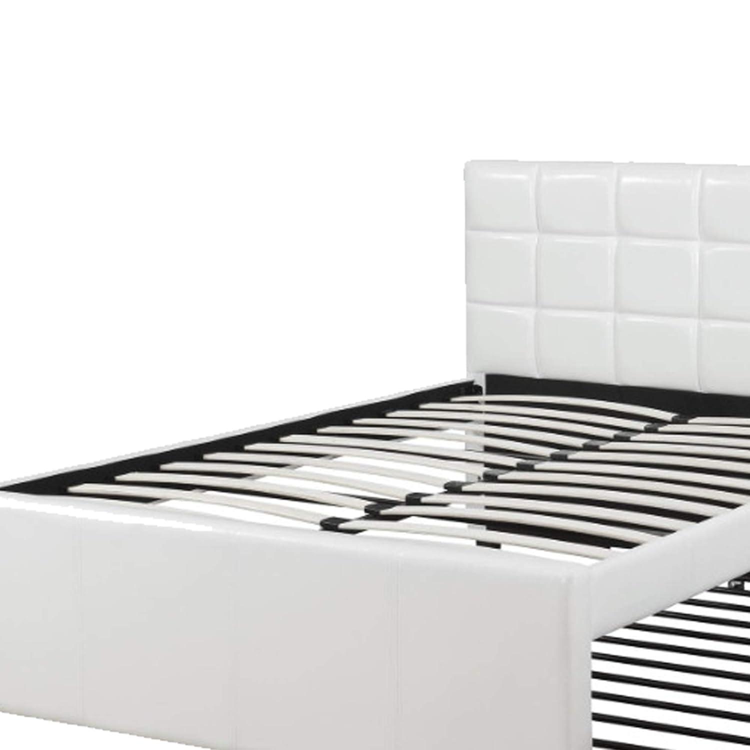 Gracious Wooden Full Bed With Trundle And SQU Tufted HB, White