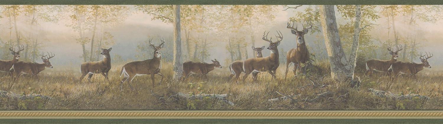 Chesapeake Storrie Green Deer Border Prepasted Non Woven Wallpaper, 6.5-in by 15-ft, 8.1 sq. ft.