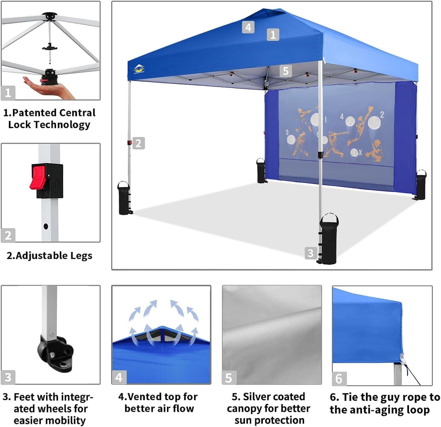 CROWN SHADES 10x10 Pop Up Canopy Tent with Game Netting - One Push Setup Beach Tent - Outdoor Sun Shade for Events, Parties, Camping