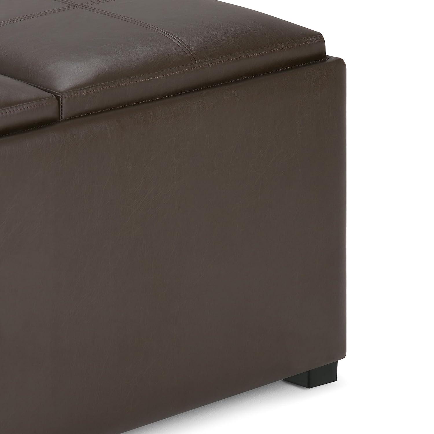 Simpli Home Avalon 35"W Upholstered Square Coffee Table Storage Ottoman with Flip-Over Trays