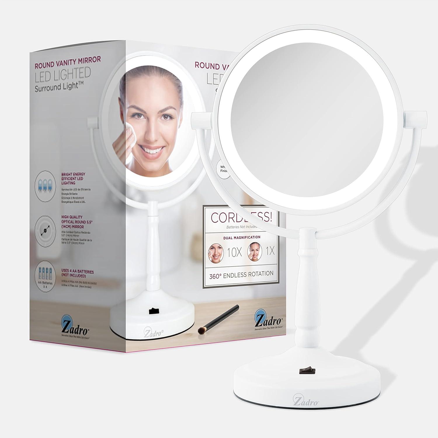 Zadro LED Lighted Makeup Mirrors for Women w/ Magnification & Cordless