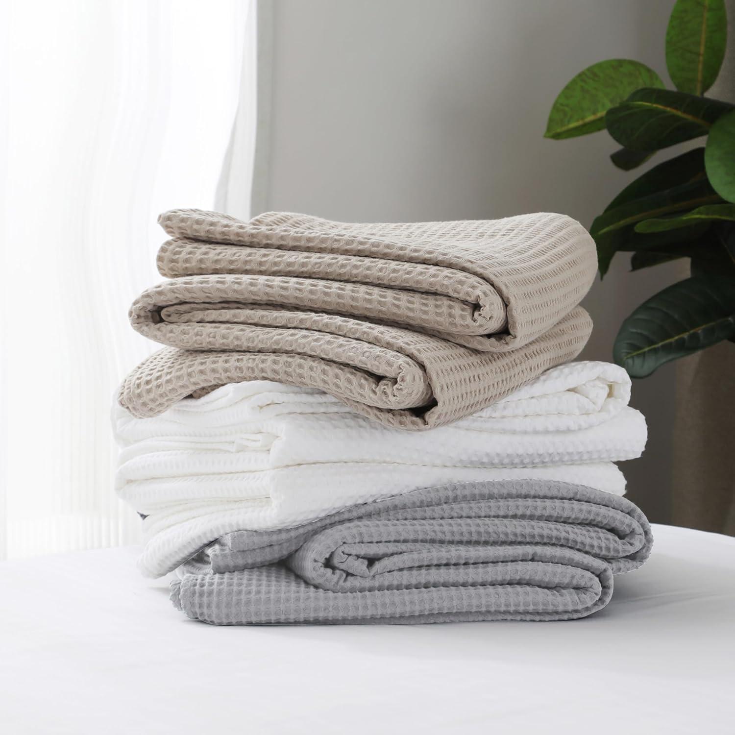 Shunjie.Home 100% Cotton Waffle Bed Blanket Queen Size, Throw Blanket for Couch All Seasons (Silver Grey, 90x90)