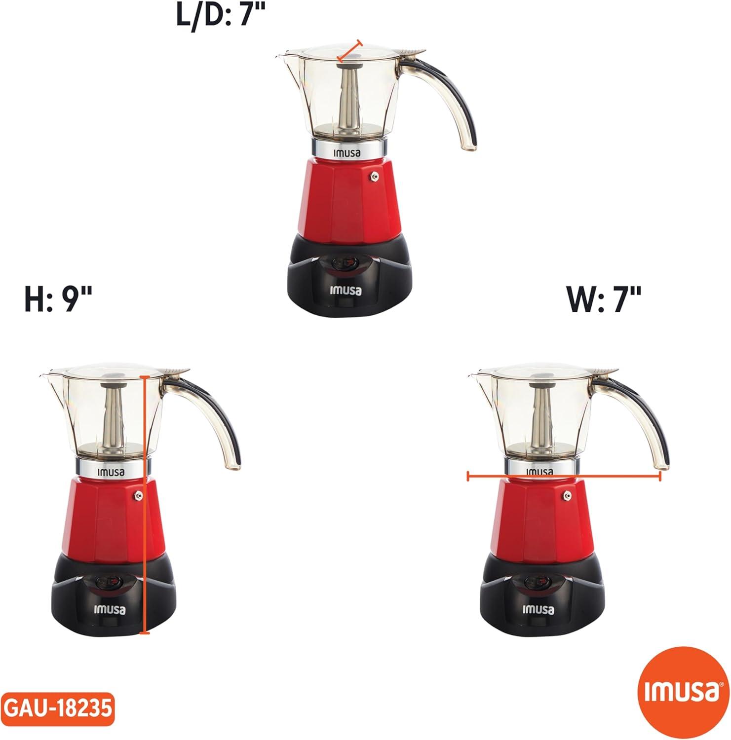 Imusa 6 or 3cup Electric Espresso Maker, Red