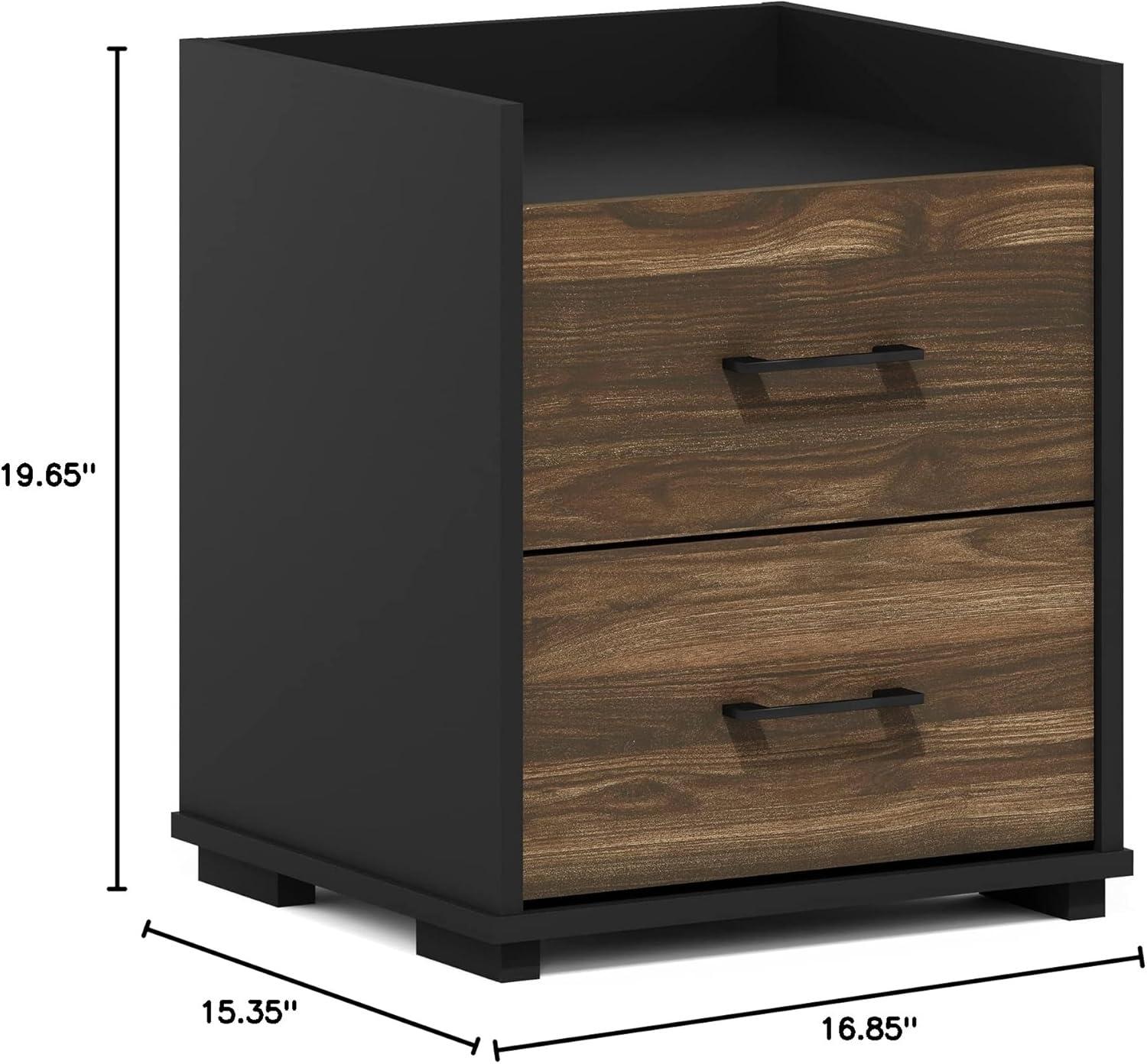 Furinno  Tidur Modern Bedroom Bedside Tables Handle 2-Drawer Chest Nightstand