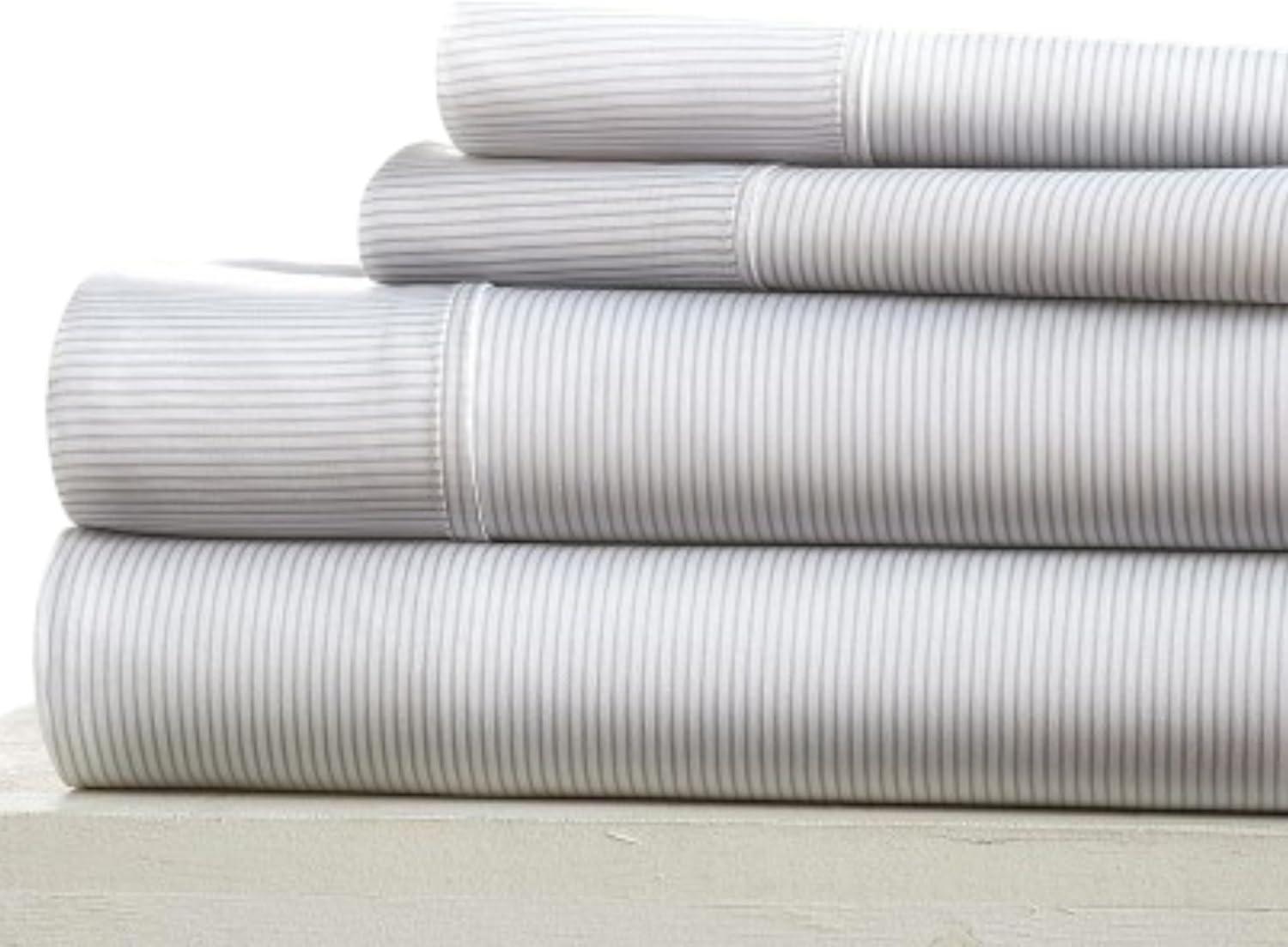 Linen Market Double-Brushed Patterned Microfiber Full Sheet Set 4 Piece – Oeko-TEX Certified Ultra Soft & Wrinkle-Free - 16" Deep Pocket Sheets - Easy Care Full Size - Pinstriped Light Gray