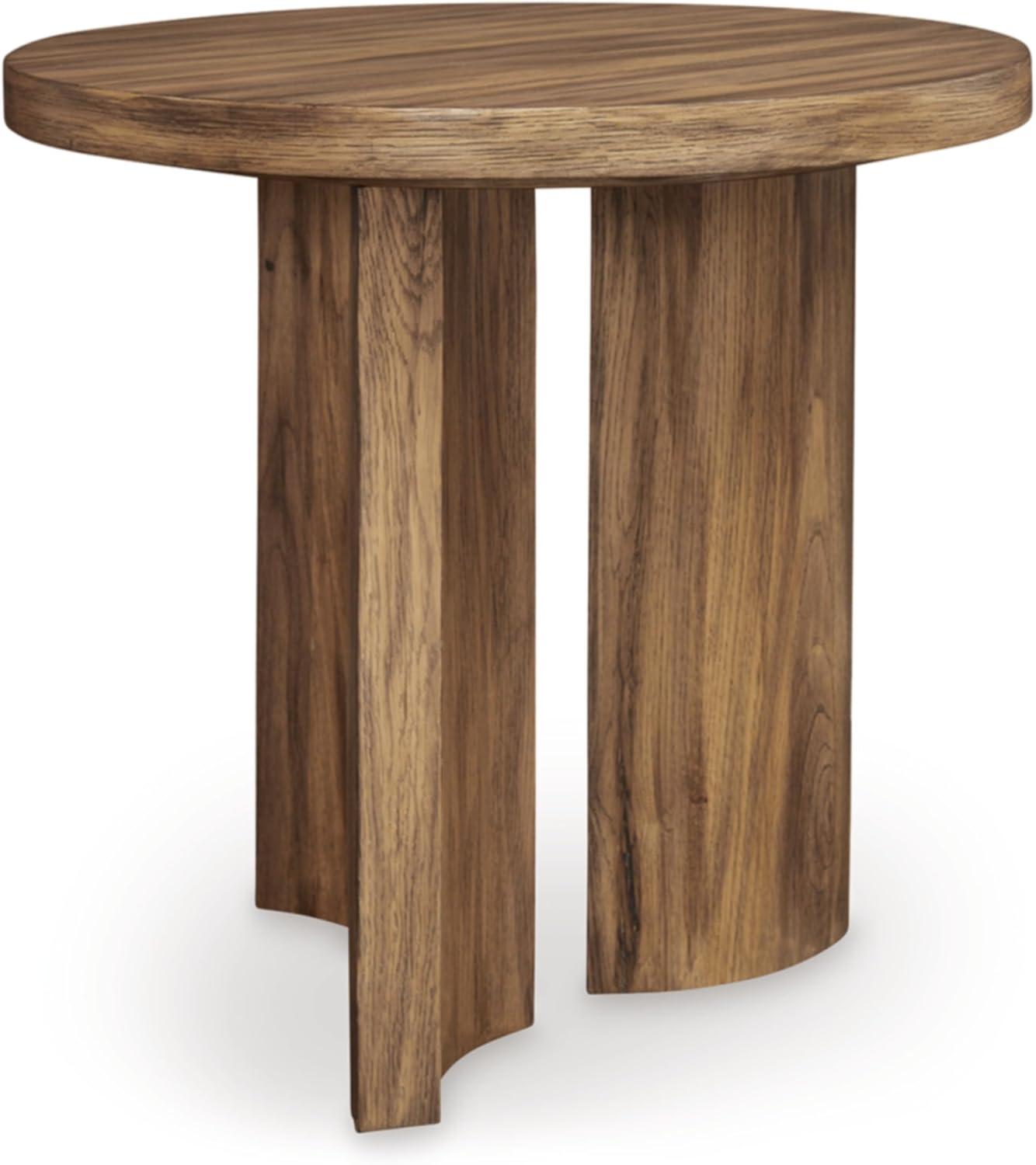 24-Inch Round Light Brown Wood End Table