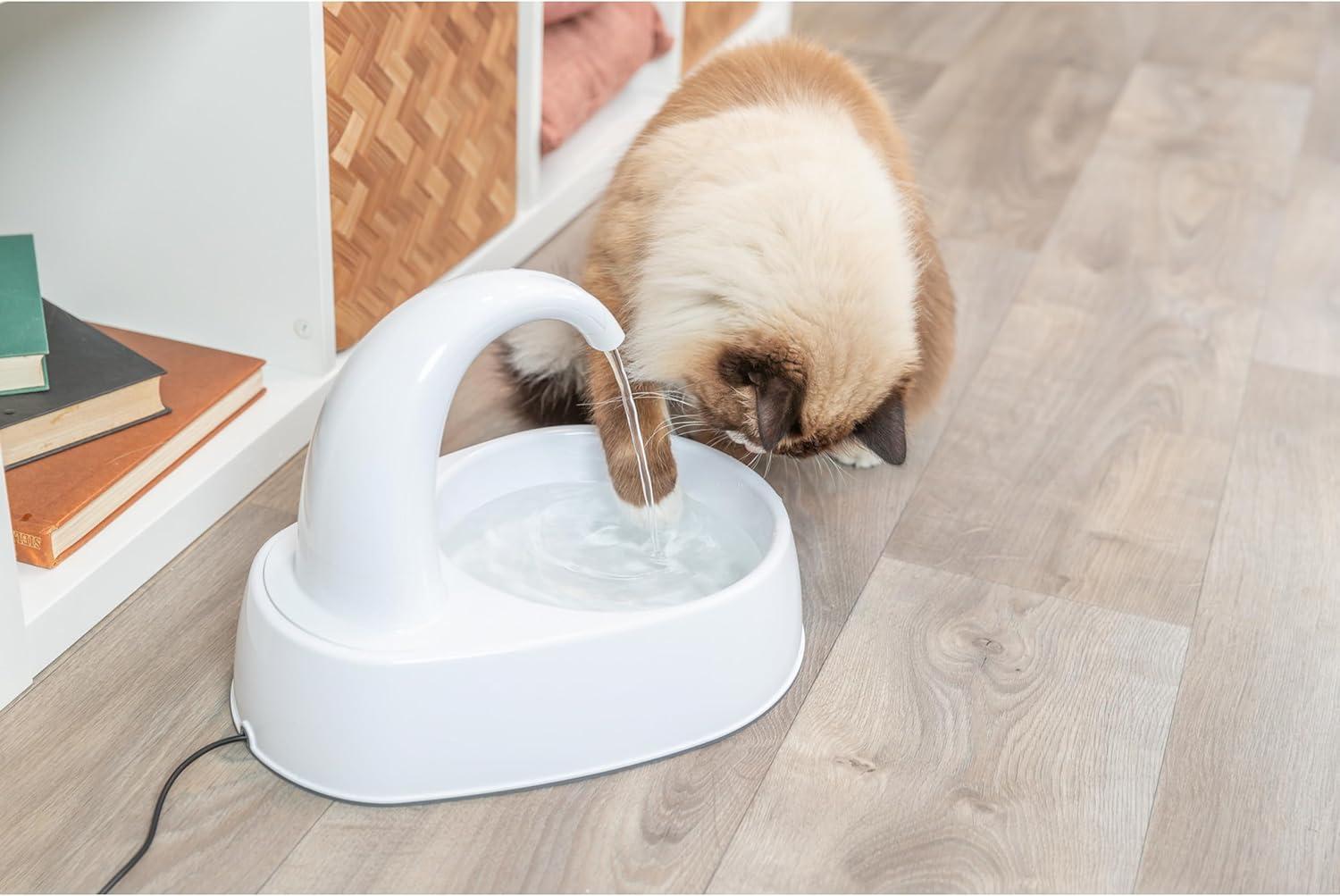 White Curved Stream Pet Water Fountain with Filter, 84.5oz