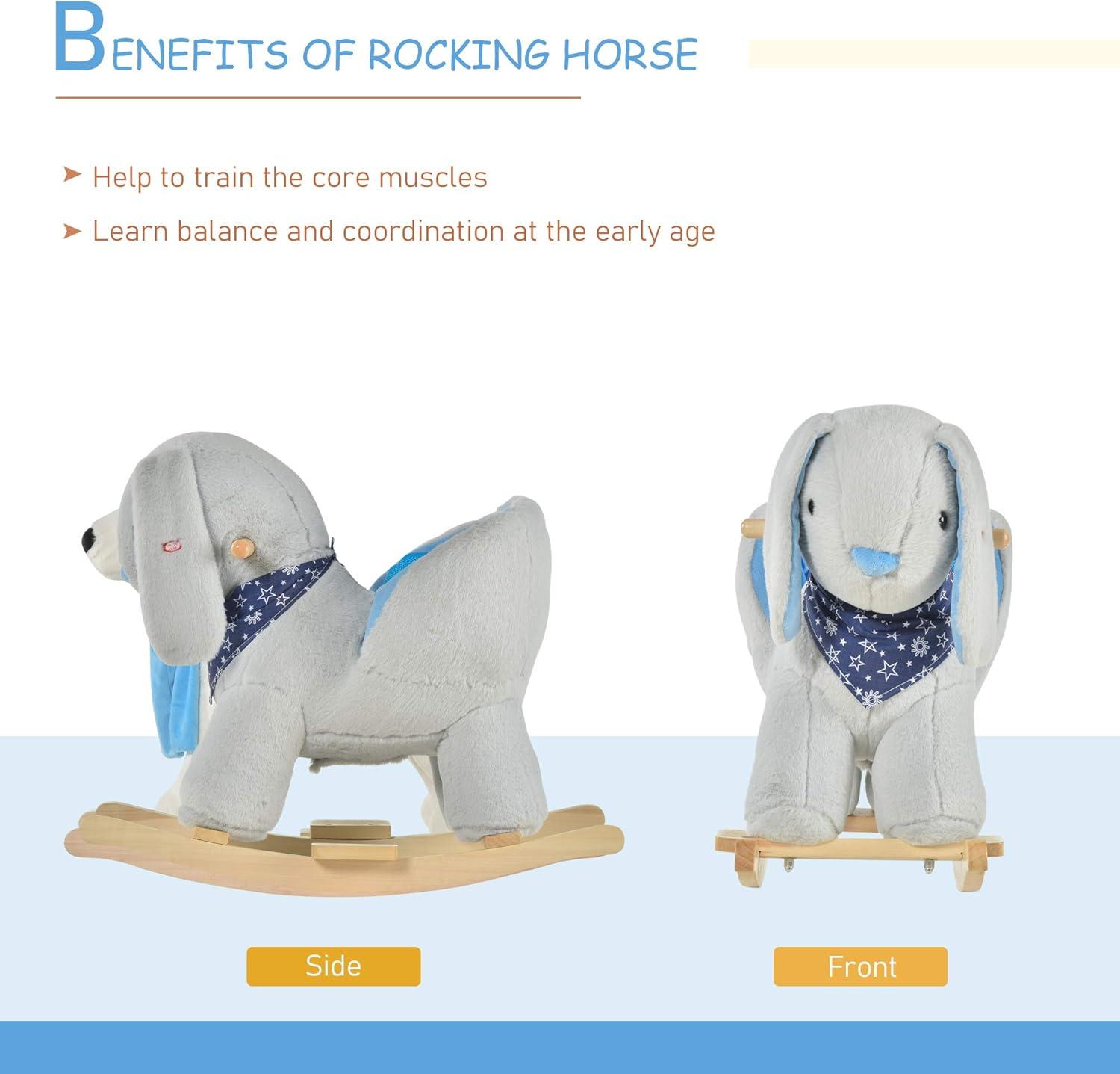 Qaba Kids Ride-On Rocking Horse Toy Bunny Rocker with Fun Play Music & Soft Plush Fabric for Children 18-36 Months