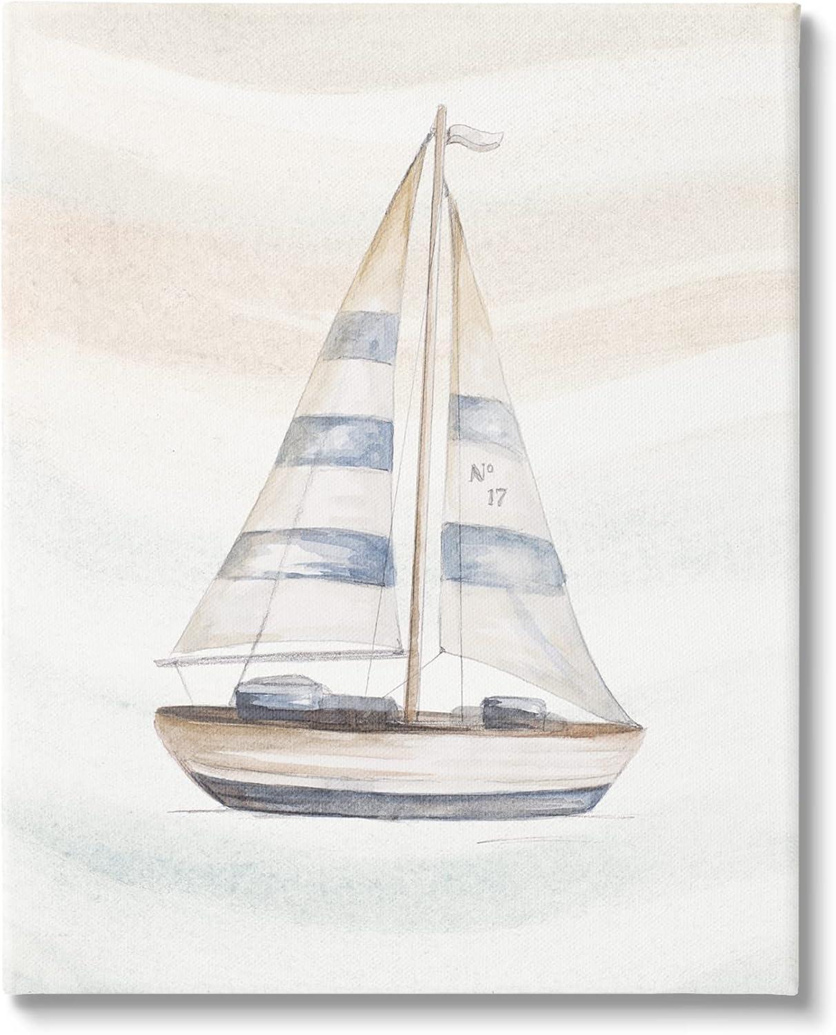 Stupell Industries " Nautical Sailboat Drifting Pale Abstract Ocean Waves " by Patricia Pinto Painting Print