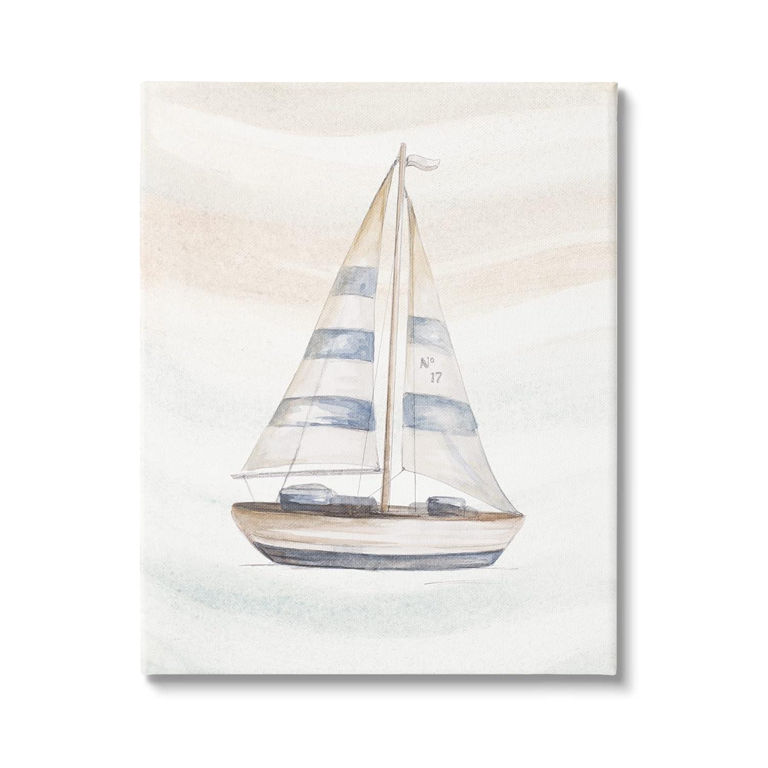 Stupell Industries " Nautical Sailboat Drifting Pale Abstract Ocean Waves " by Patricia Pinto Painting Print