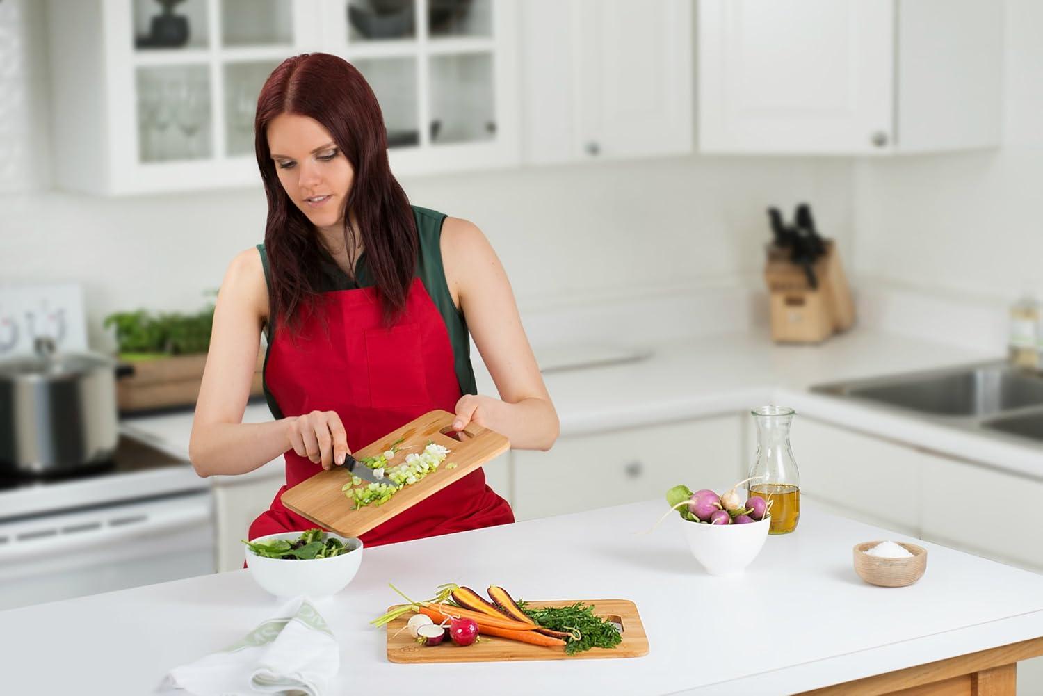 Bamboo Cutting Boards for Kitchen [Set of 3] Wood Cutting Board for Chopping Meat, Vegetables, Fruits, Cheese, Knife Friendly Serving Tray with Handles