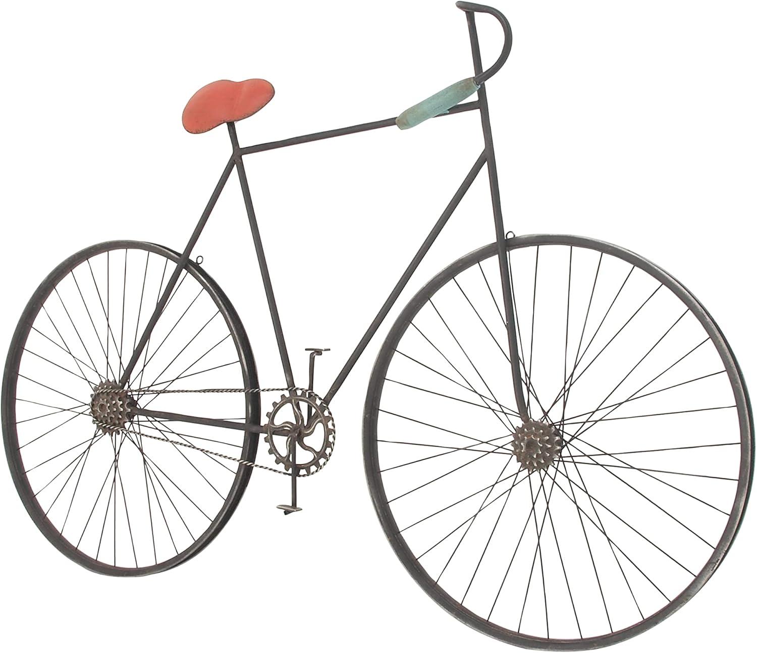 Deco 79 Metal Bike Wall Decor with Seat and Handles, 56" x 3" x 37", Black