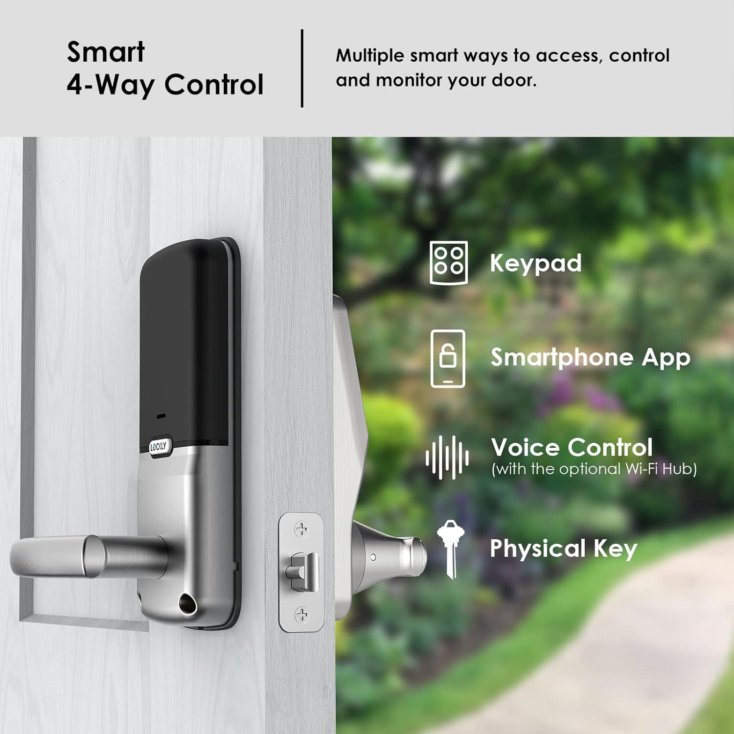 Lockly Smart Lock Model 6S, Bluetooth Smart Door Lock, Keyless Entry Door Lock, Touchscreen Keypad, App Control, eKeys and Offline Access Code, Auto Lock - Satin Nickel