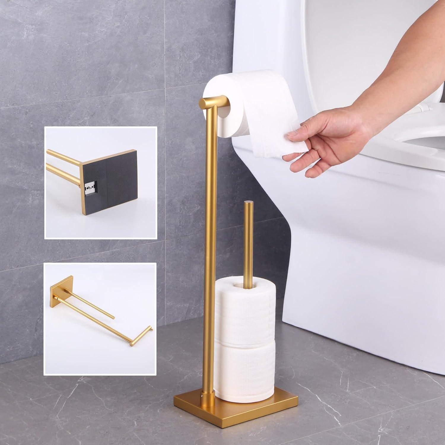 Freestanding Stainless Steel Toilet Paper Holder With Extra Storage, Modern Design, Rustproof, Easy Installation