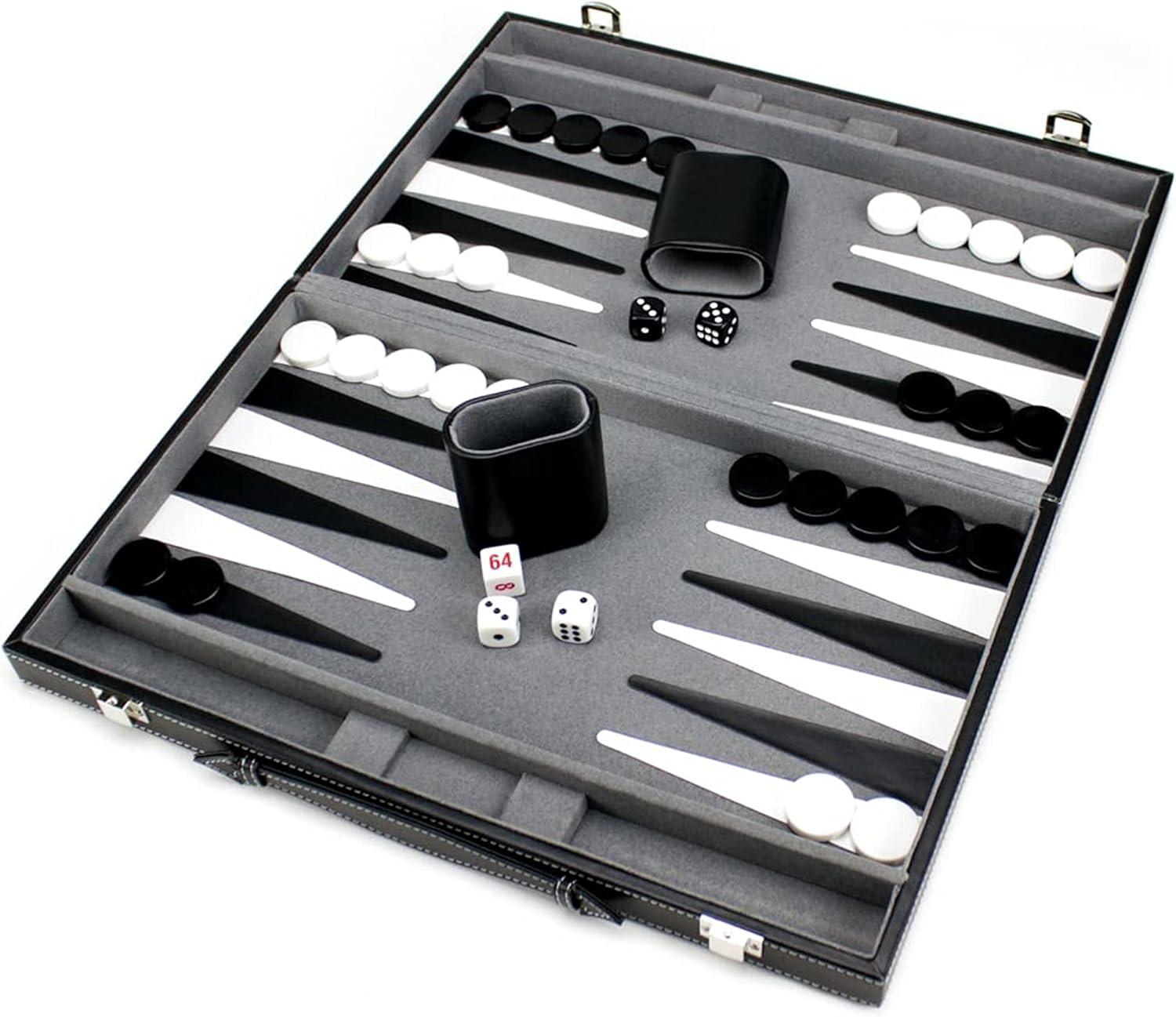 Brybelly Deluxe 15-Inch Backgammon Set with Stitched Black Leatherette Case