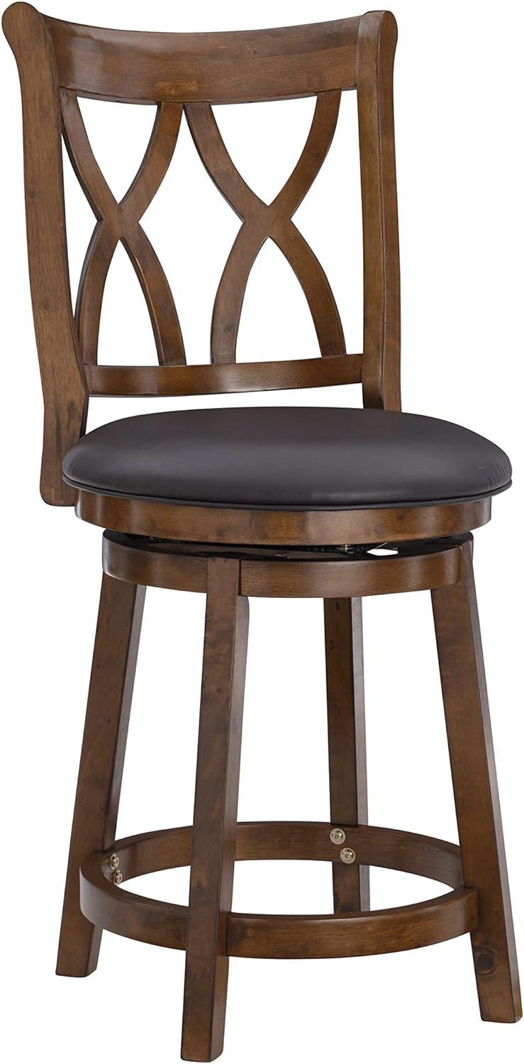 Carmen Traditional Black and Tan Swivel Counter Stool in Rubberwood