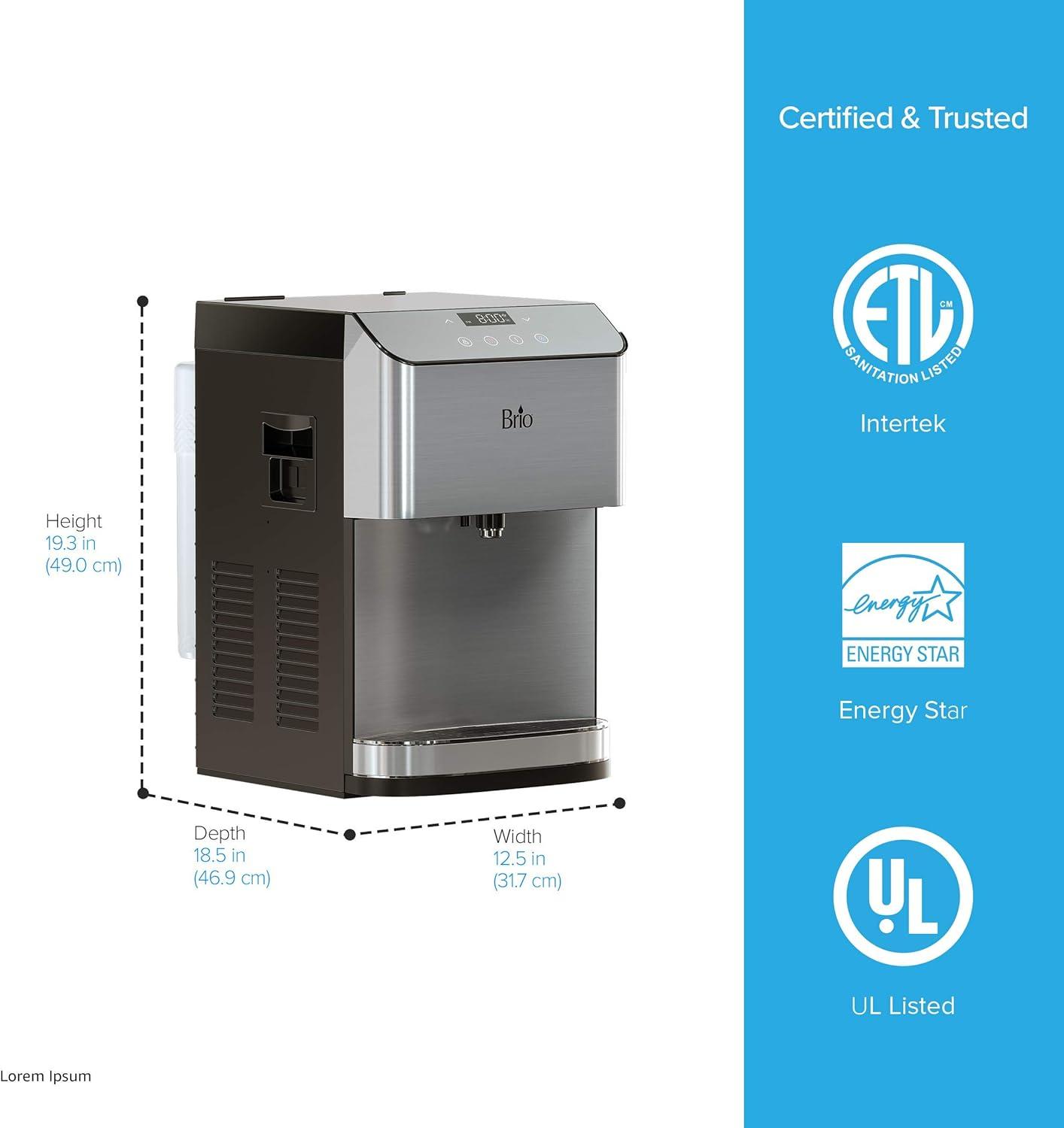 Brio Stainless Steel Countertop Bottleless Water Cooler with 3-Stage Filtration