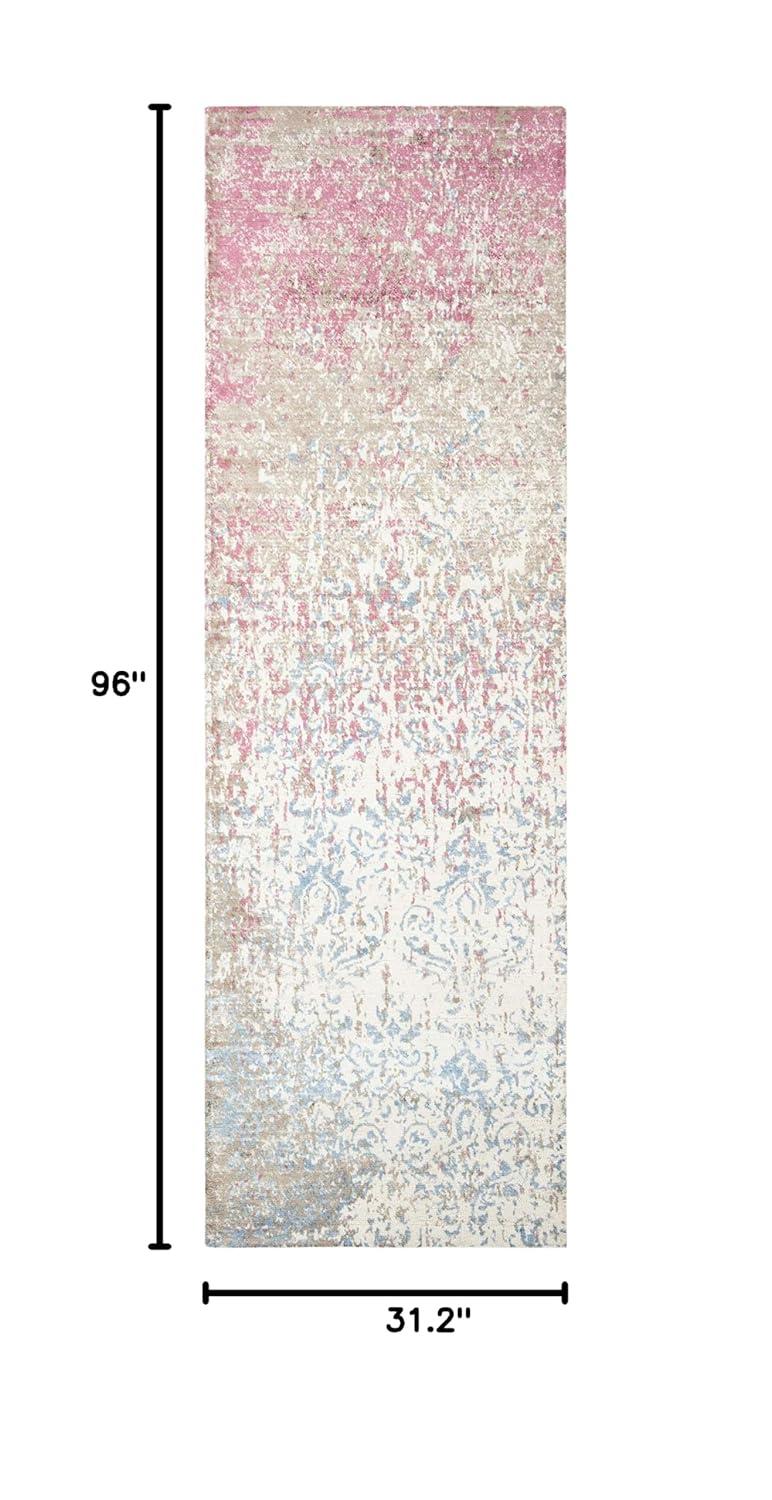 SAFAVIEH Expression Kliment Abstract Overdyed Runner Rug, Ivory/Blue, 2'6" x 8'