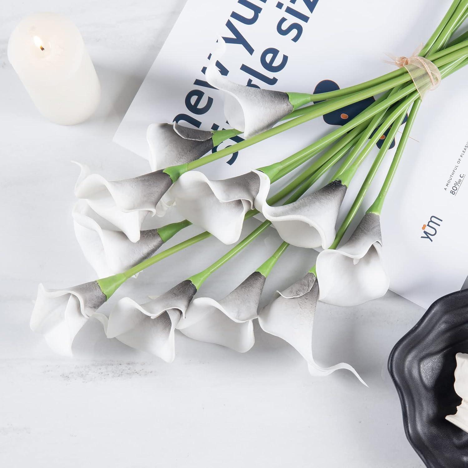 20Pcs Artificial Calla Lily Flower Real Touch Latex Flowers for DIY Wedding Bouquet Party Home Decor (Pure White) A