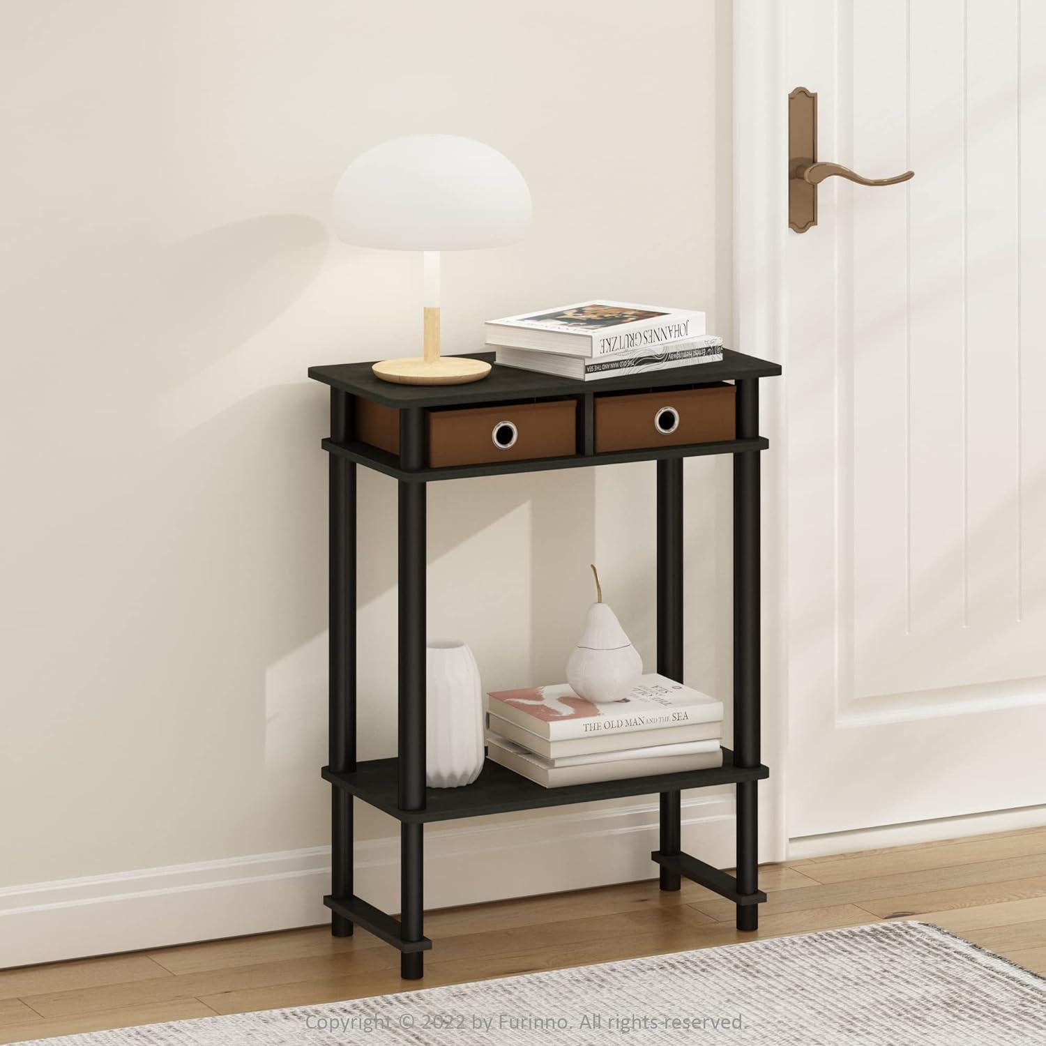 Furinno Turn-N-Tube Tall-Wide Hallway Console Table with Bin, Espresso/Brown