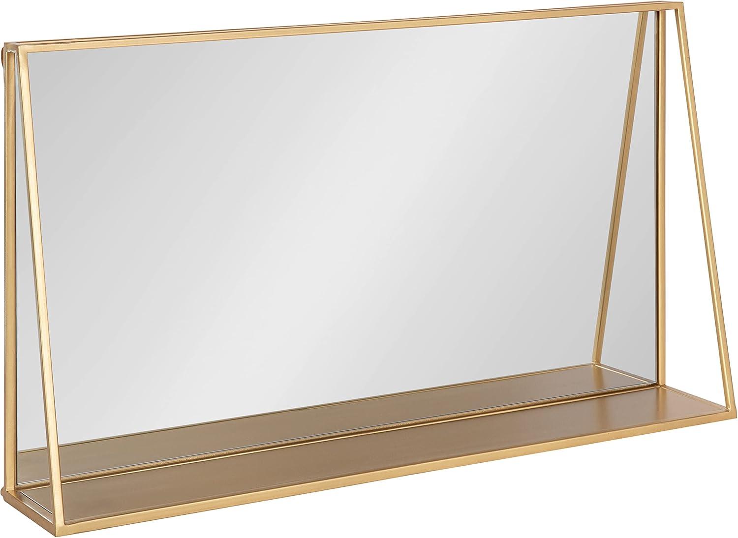 Lintz 31.8" Gold Metal Framed Vanity Wall Mirror with Shelf